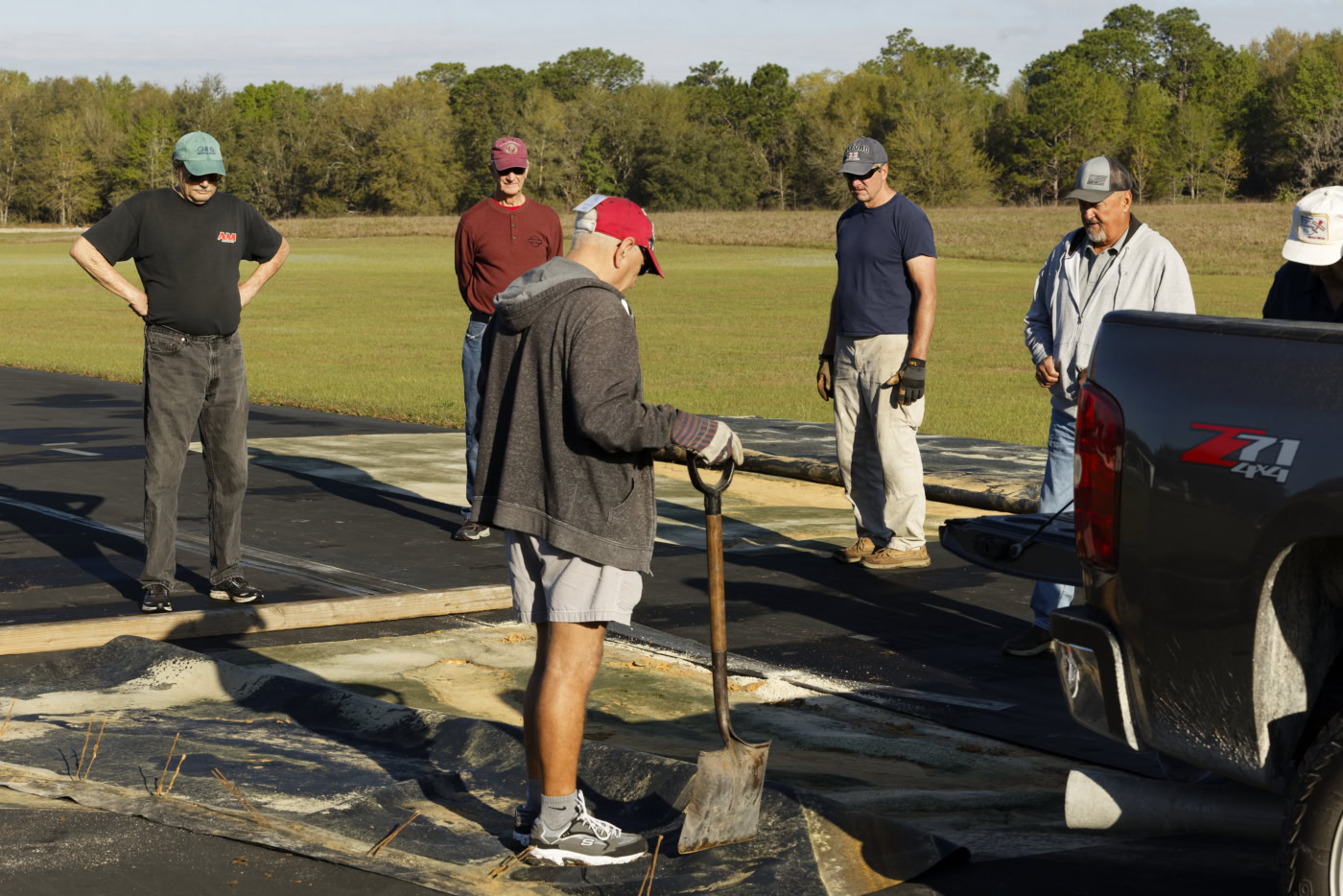 Club Members repairing runway at Tri-County Radio-Controlled Flying Club, Rainbow Air Park, Dunnellon, Florida